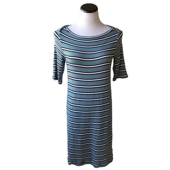 Loft Lou & Grey Blue Striped Signature Soft Boatneck Dress - Picture 4 of 10